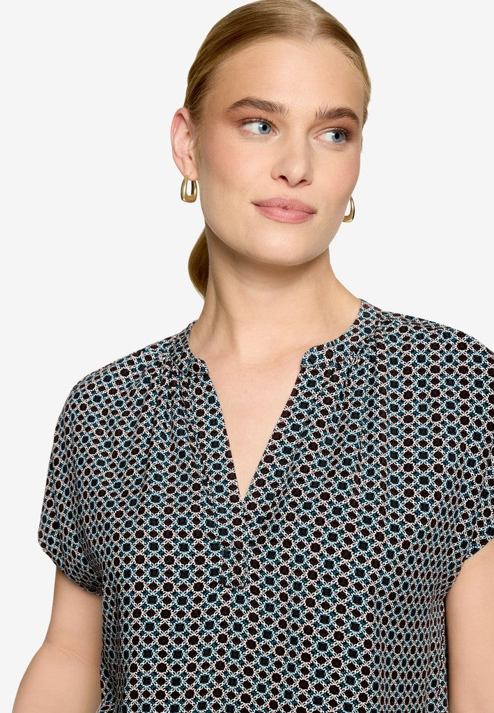 Bluse Kurz 1/2 Arm | color: Blau/Braun/Weiß