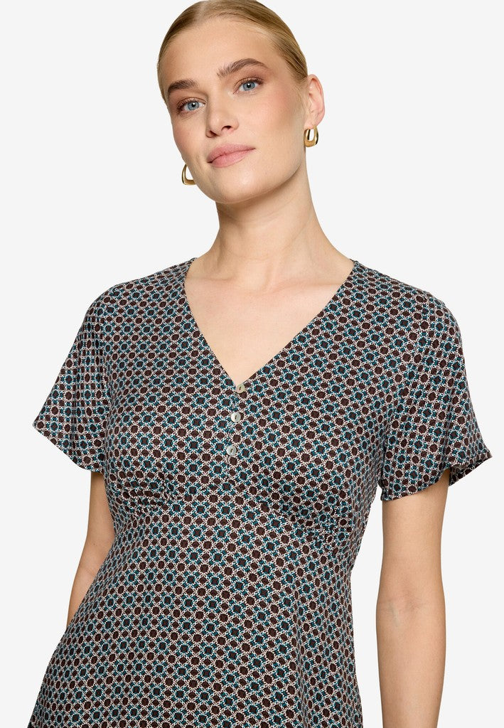 Kleid Kurz 1/2 Arm | color: Blau/Braun/Weiß
