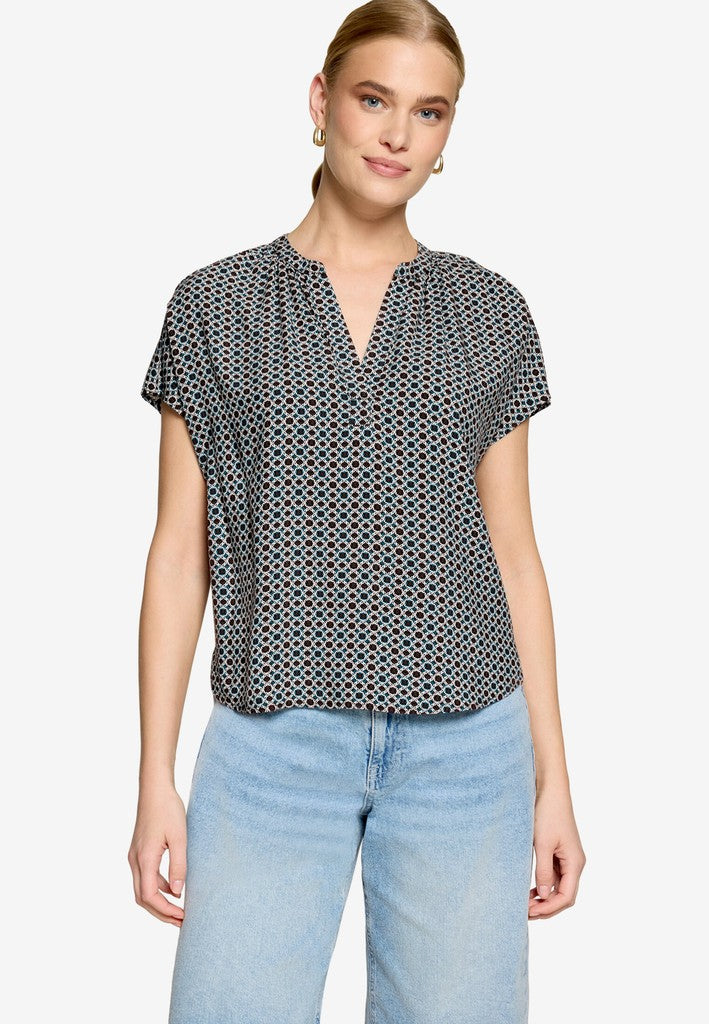 Bluse Kurz 1/2 Arm | color: Blau/Braun/Weiß