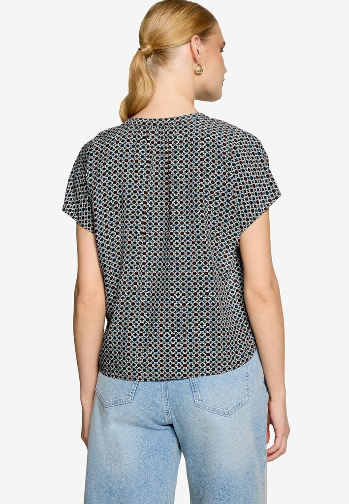 Bluse Kurz 1/2 Arm | color: Blau/Braun/Weiß