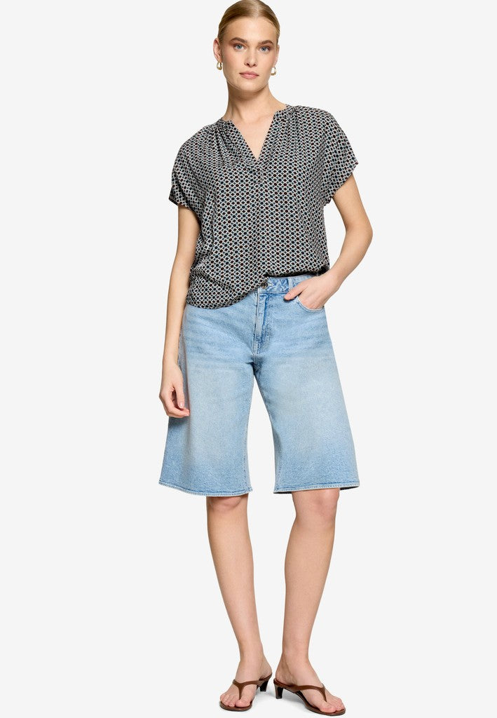 Bluse Kurz 1/2 Arm | color: Blau/Braun/Weiß