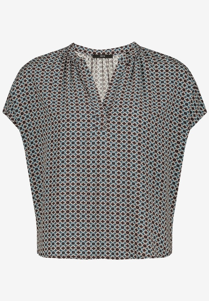 Bluse Kurz 1/2 Arm | color: Blau/Braun/Weiß