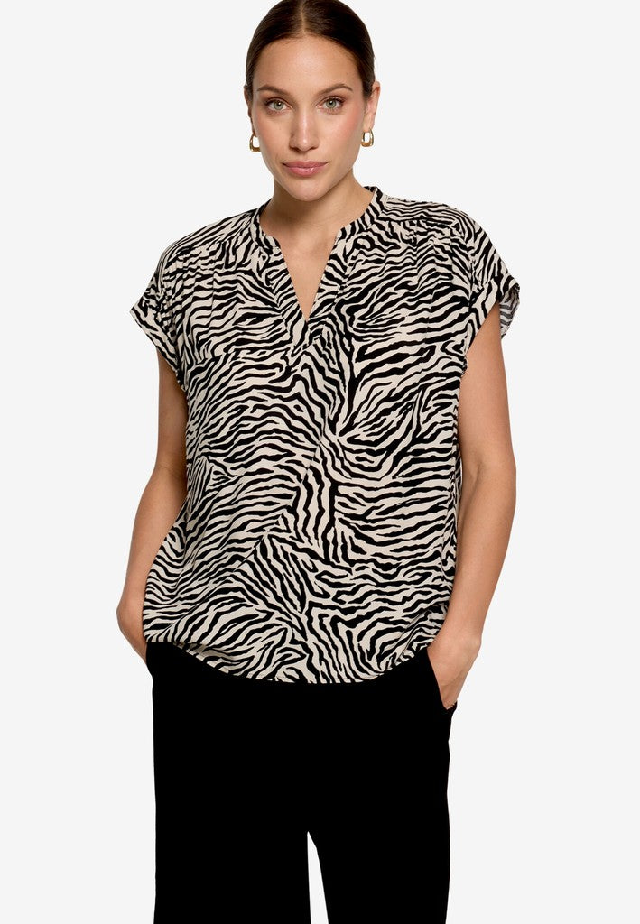 Bluse Kurz 1/2 Arm | color: Schwarz/Beige