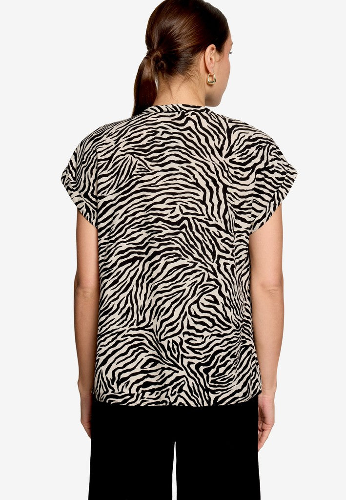 Bluse Kurz 1/2 Arm | color: Schwarz/Beige