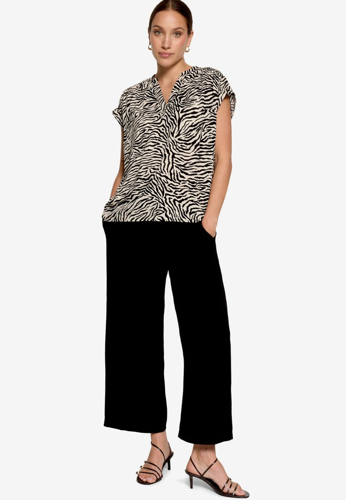 Bluse Kurz 1/2 Arm | color: Schwarz/Beige