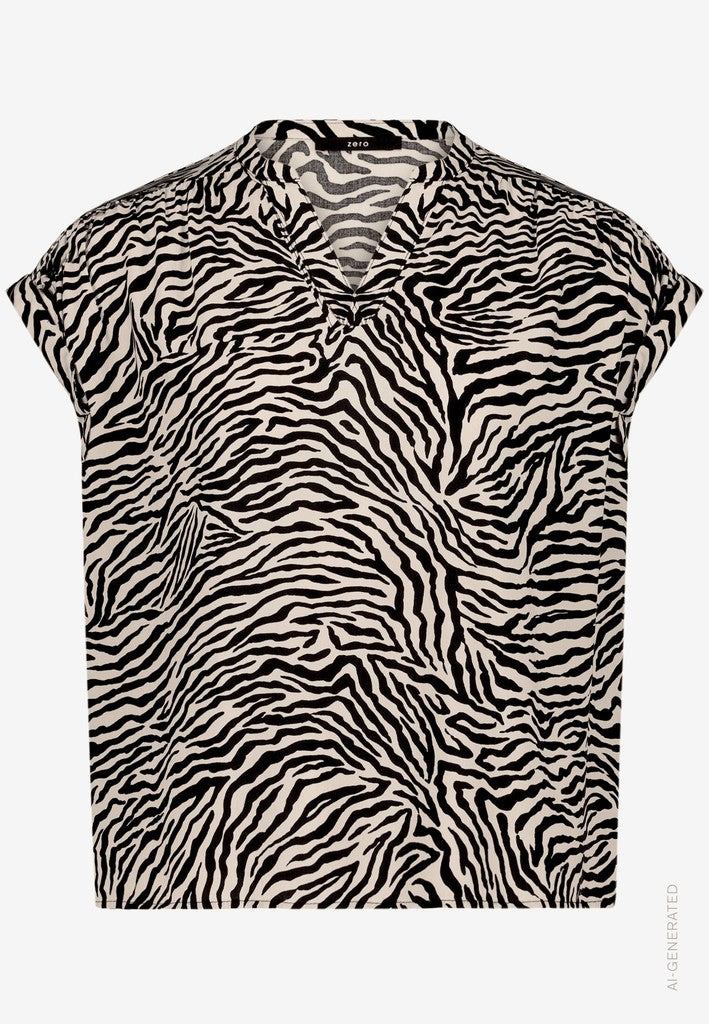 Bluse Kurz 1/2 Arm | color: Schwarz/Beige