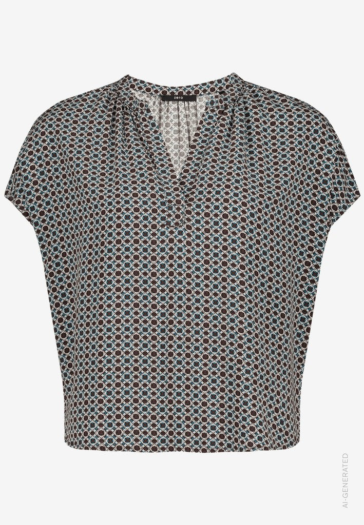 Bluse Kurz 1/2 Arm | color: Blau/Braun/Weiß