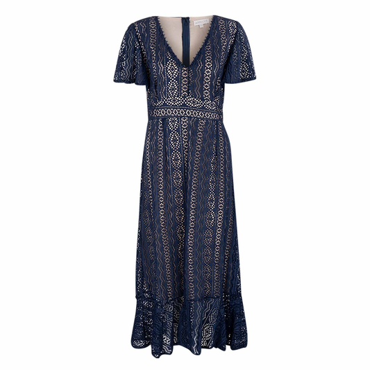 Apricot  Spitzenkleid | Lace V Neck Ruffle Bottom