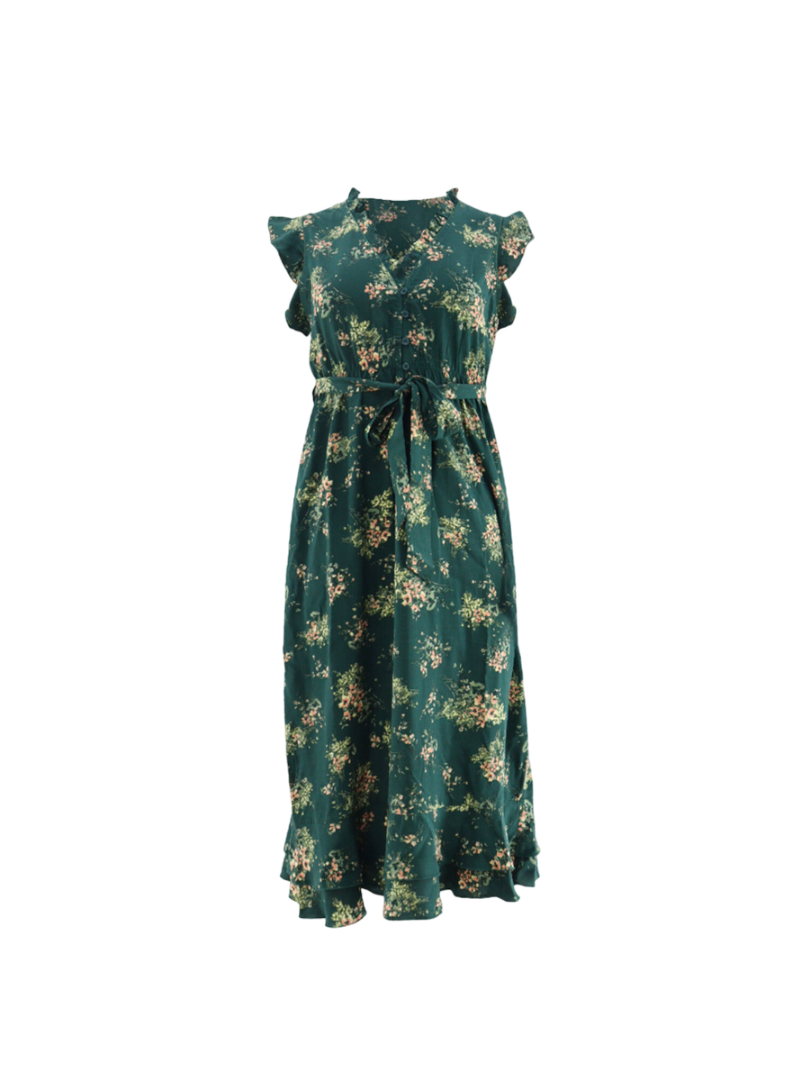 Apricot Floral Spray Ditsy Midi Dre ss