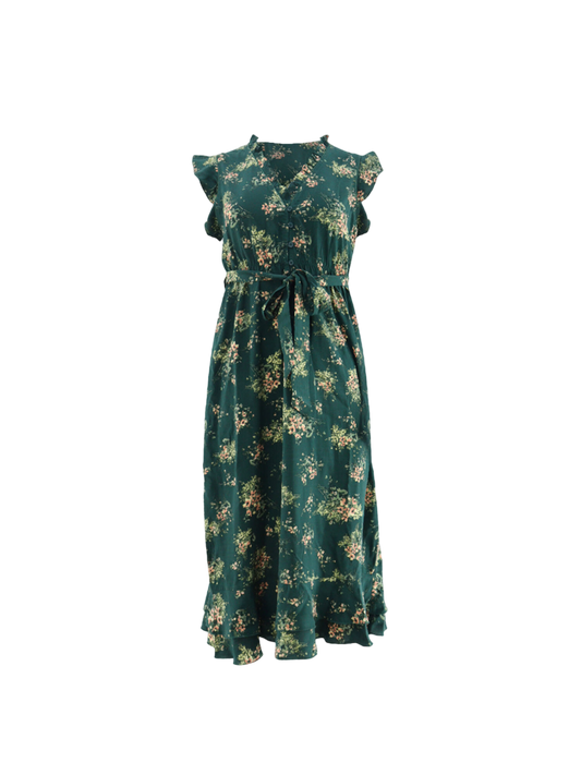 Apricot Floral Spray Ditsy Midi Dre ss
