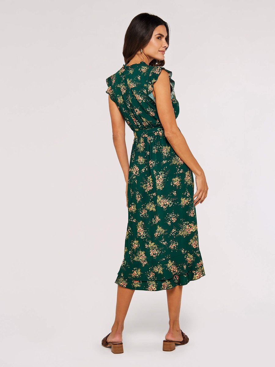 Apricot Floral Spray Ditsy Midi Dre ss