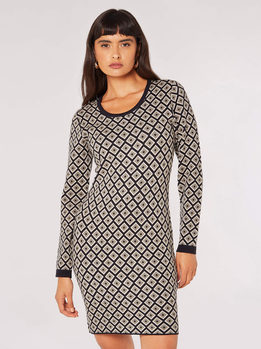 Strickkleid "Geo Diamond Knitted Dress" | Apricot