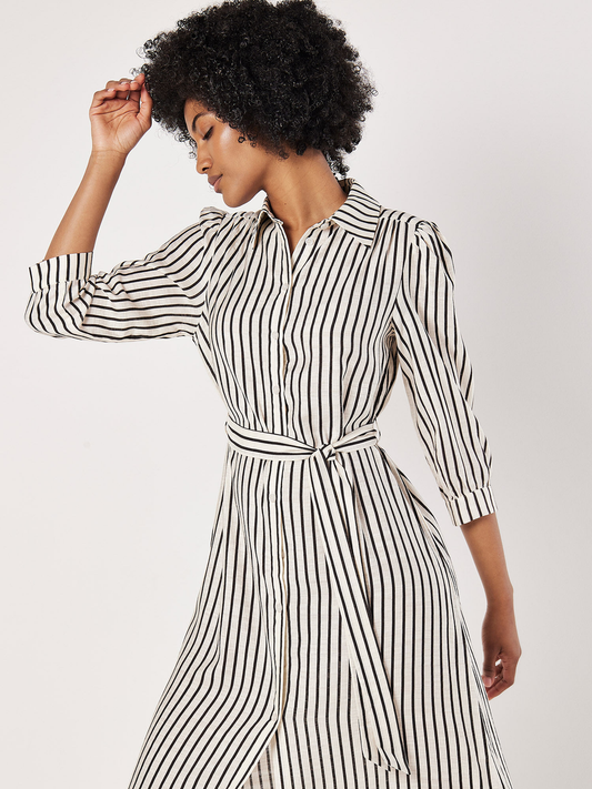 Apricot Stripe Gathered Midi Dress