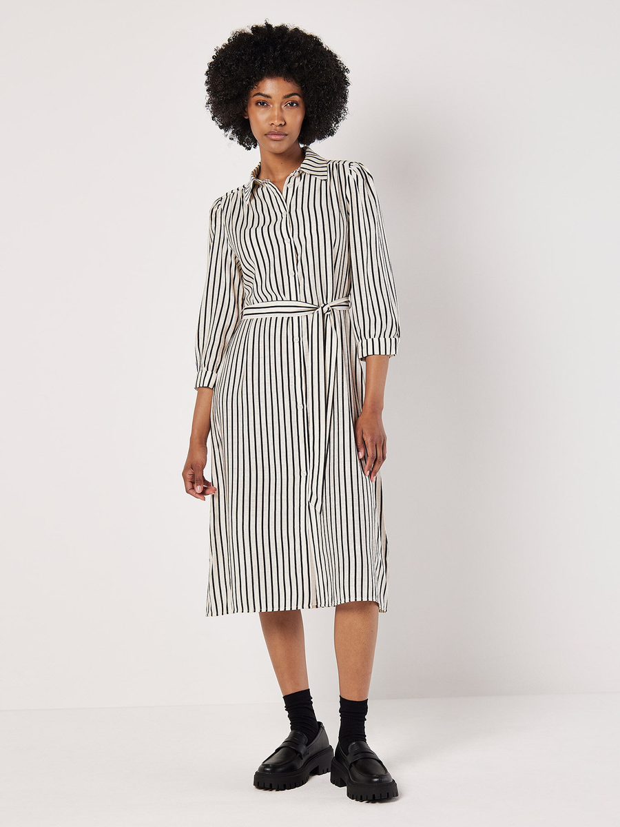 Apricot Stripe Gathered Midi Dress