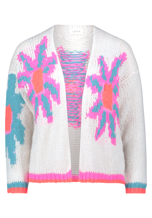 Strick-Cardigan mit floralem Print | Cartoon