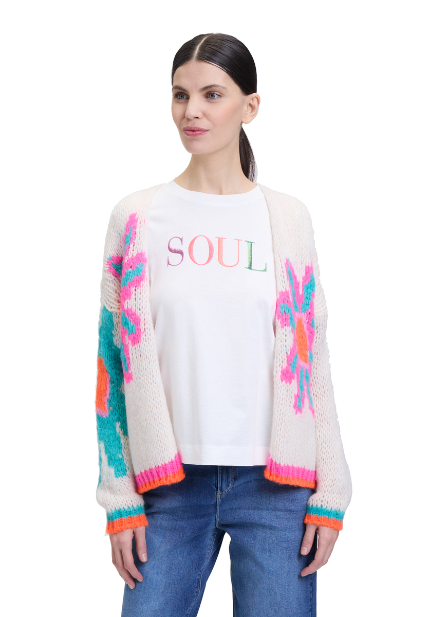 Strick-Cardigan mit floralem Print | Cartoon