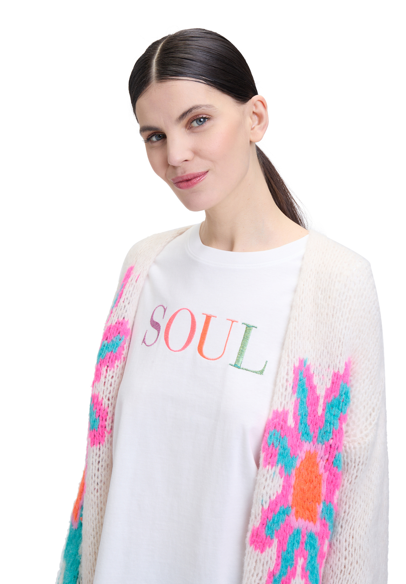 Strick-Cardigan mit floralem Print | Cartoon