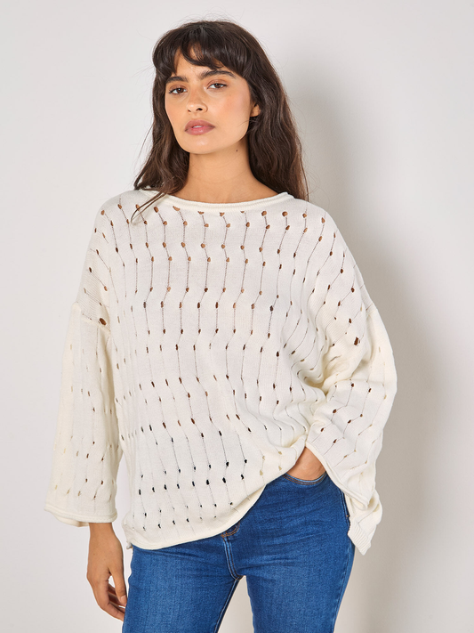 Strickpullover mit Glockenärmeln | Apricot Pointelle Bell Sleeved