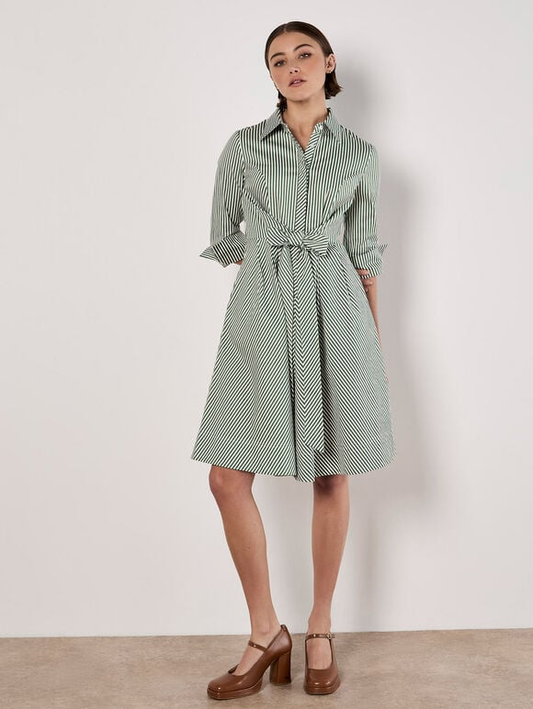 Kleid | Apricot Tie Frnt Stripe Cotton Shir t Drs