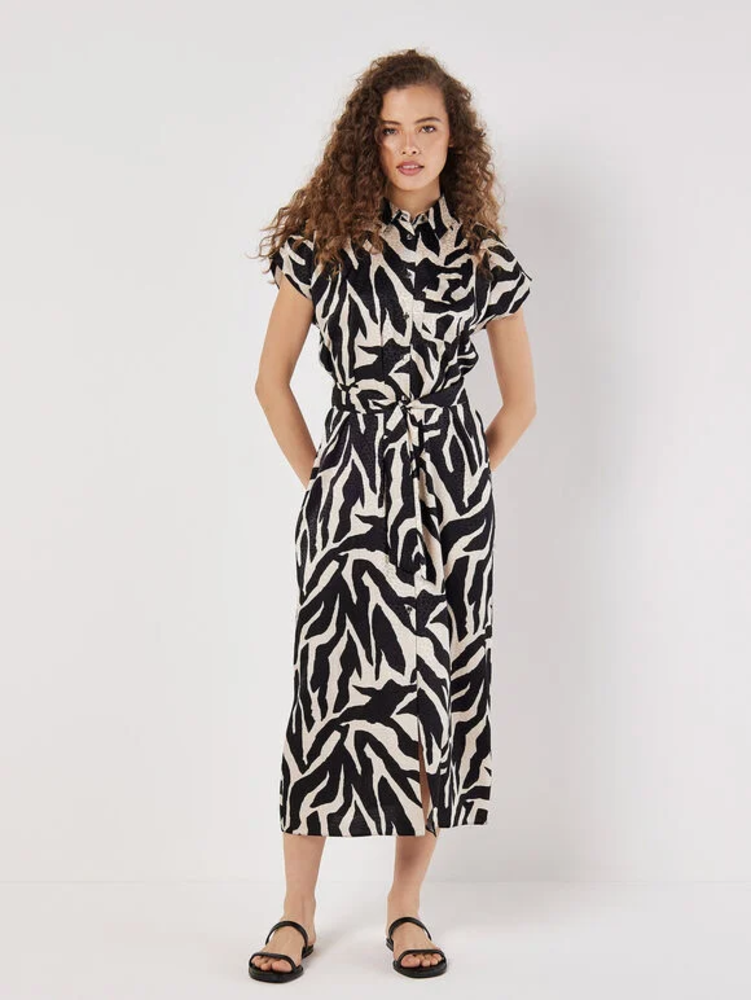 Satin-Midikleid | Apricot Texture Zebra Print Tie