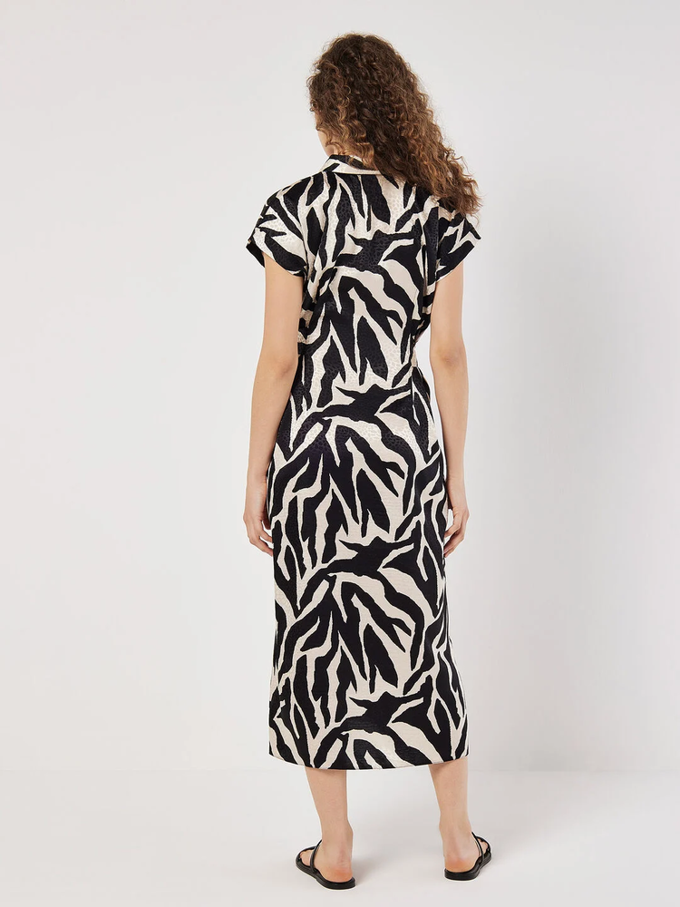 Satin-Midikleid | Apricot Texture Zebra Print Tie