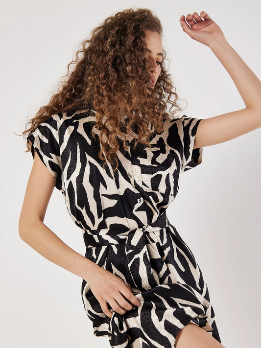 Satin-Midikleid | Apricot Texture Zebra Print Tie