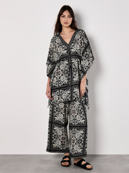 Kimono-Hose | Scarf Print Flare