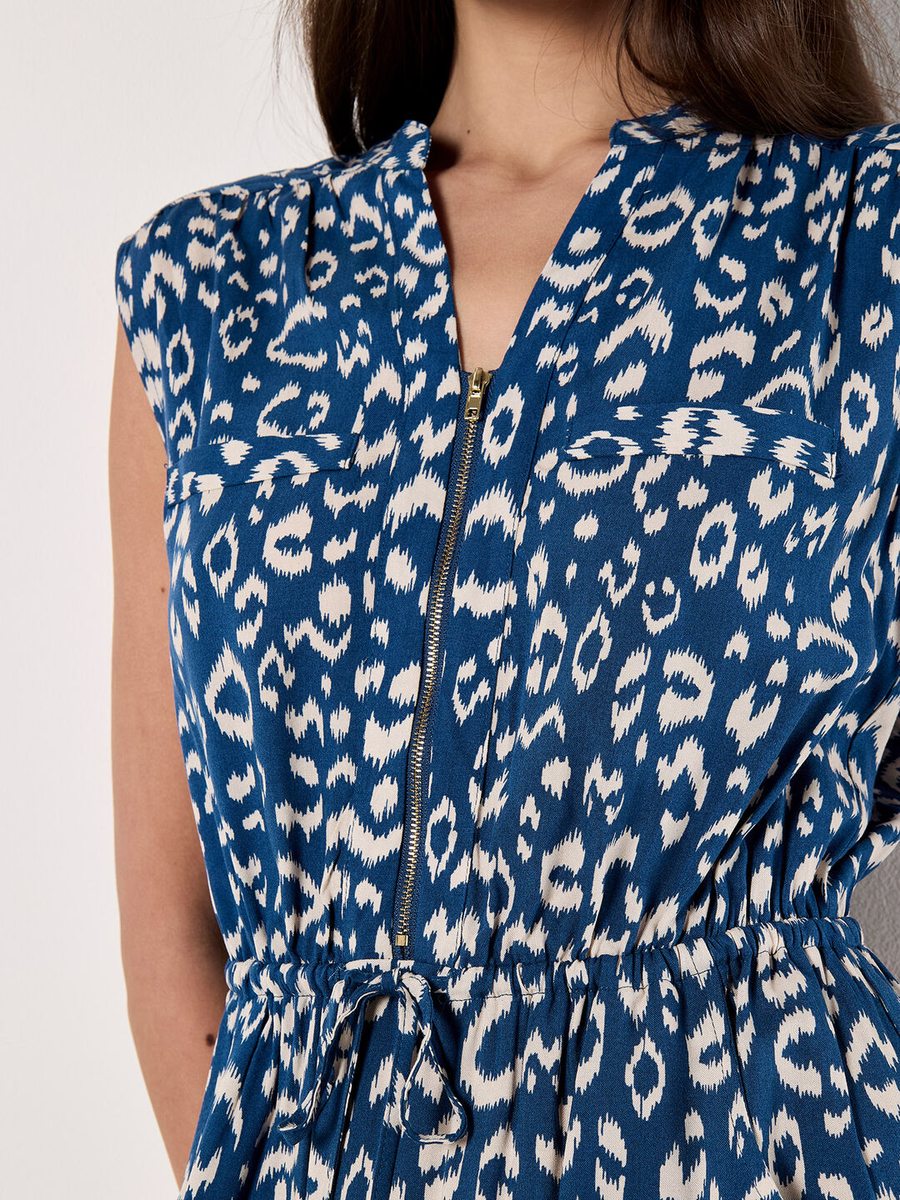 Midikleid | Apricot Ikat Animal Zip Dtl