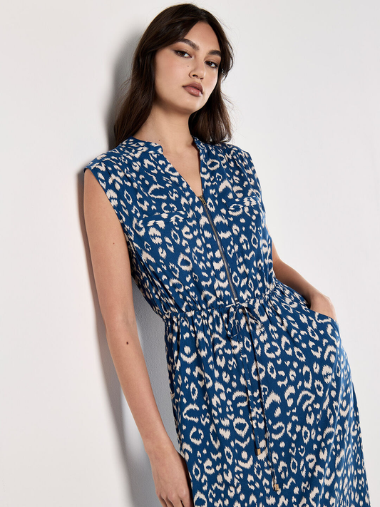 Midikleid | Apricot Ikat Animal Zip Dtl