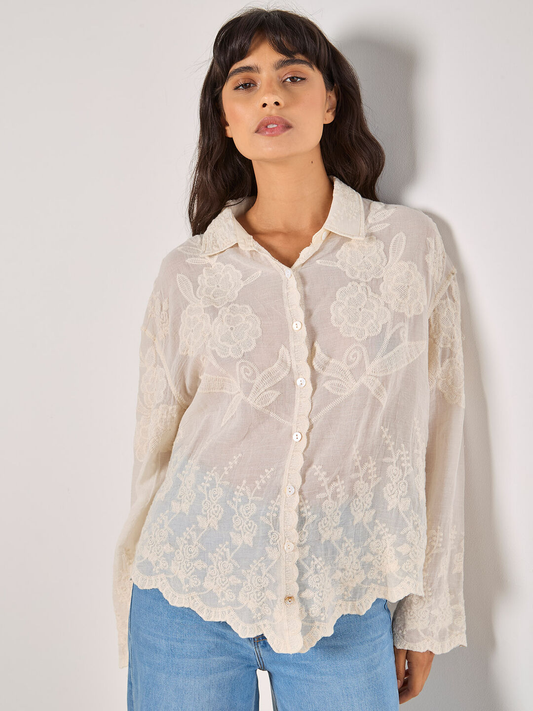 Blusenshirt  | Embroidered Cotton Scallop