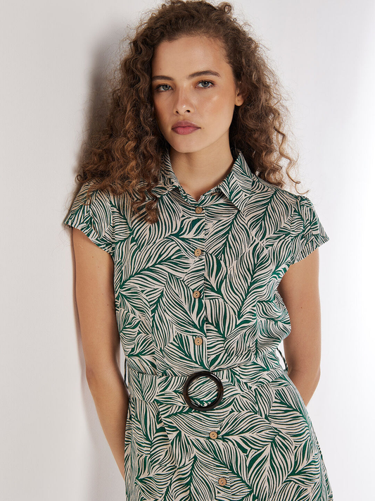 Hemdblusenkleid |  Mono Leaf Linen Belted