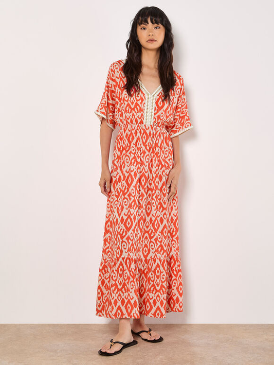 Ikat-Maxikleid | Apricot "Mono Swirl Shimmer"