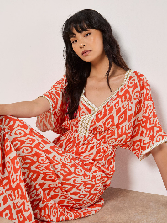 Ikat-Maxikleid | Apricot "Mono Swirl Shimmer"