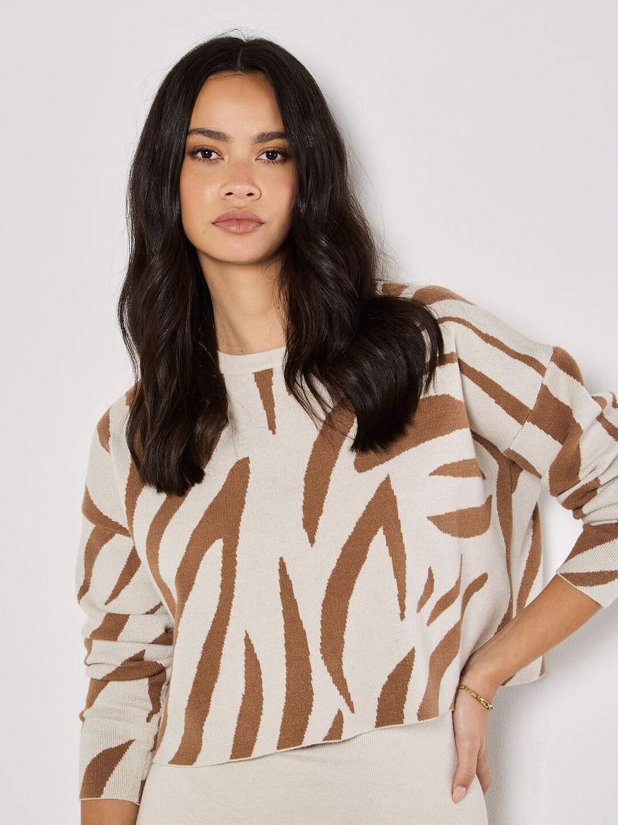 Gestricktes Midikleid-Set      mit Zebra-Pullover