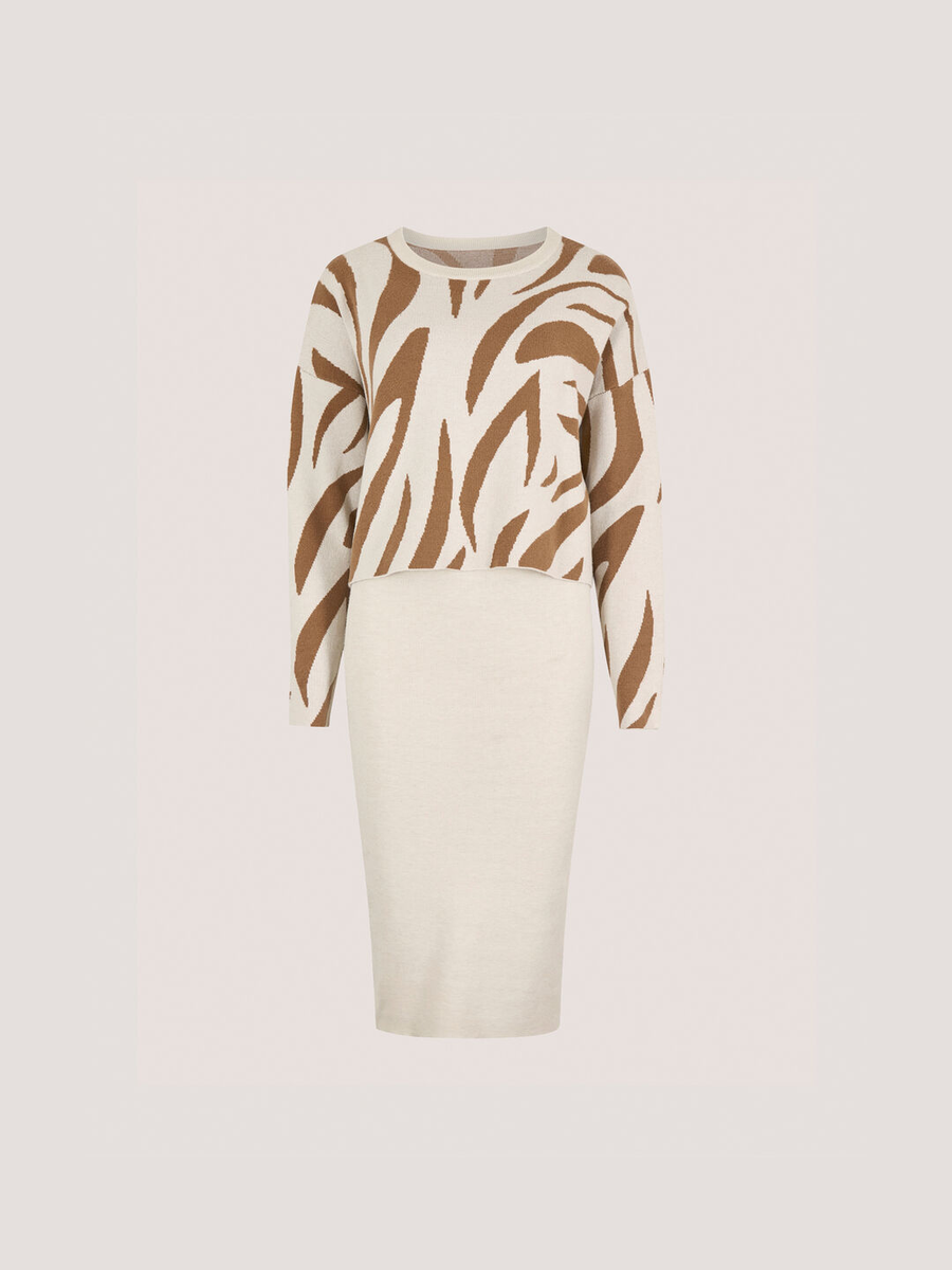 Gestricktes Midikleid-Set      mit Zebra-Pullover