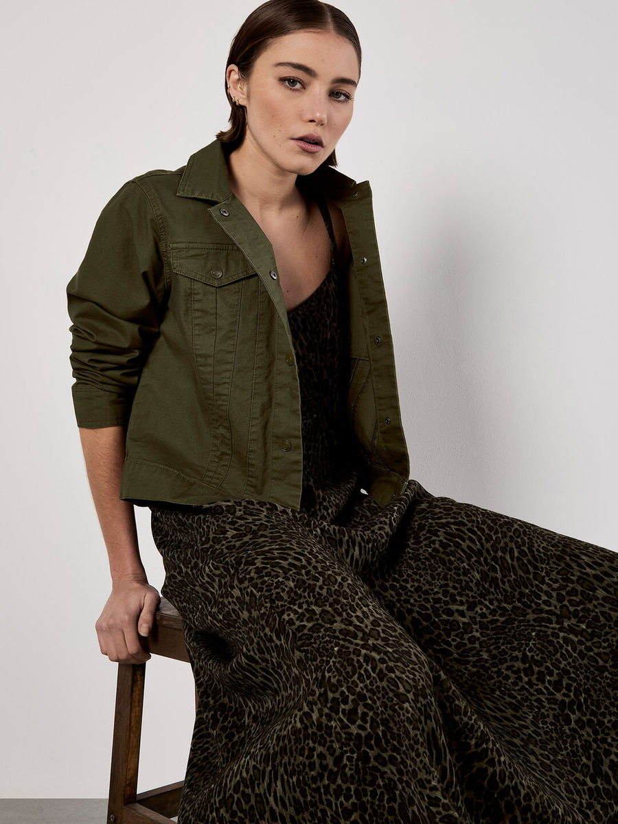 Maxikleid mit Animal-Print aus Crêpe | Apricot