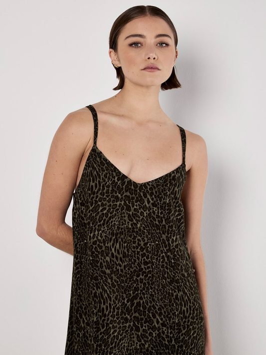 Maxikleid mit Animal-Print aus Crêpe | Apricot