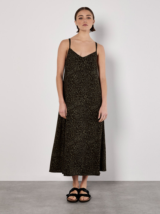 Maxikleid mit Animal-Print aus Crêpe | Apricot