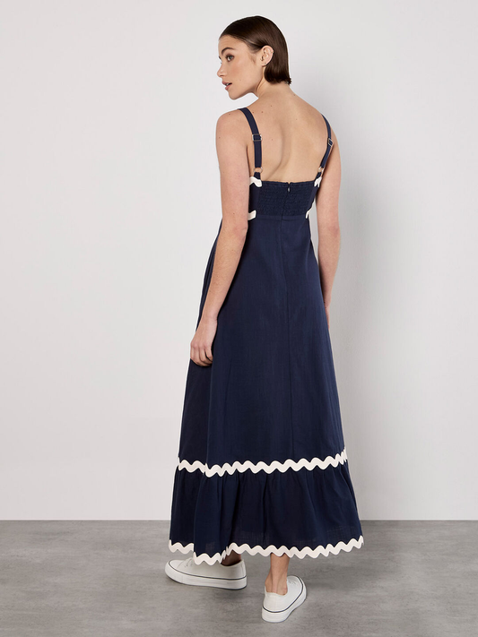 Midaxi-Kleid aus Baumwolle mit Zickzack-Besatz | Apricot