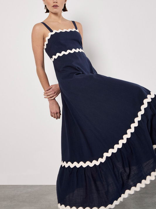 Midaxi-Kleid aus Baumwolle mit Zickzack-Besatz | Apricot