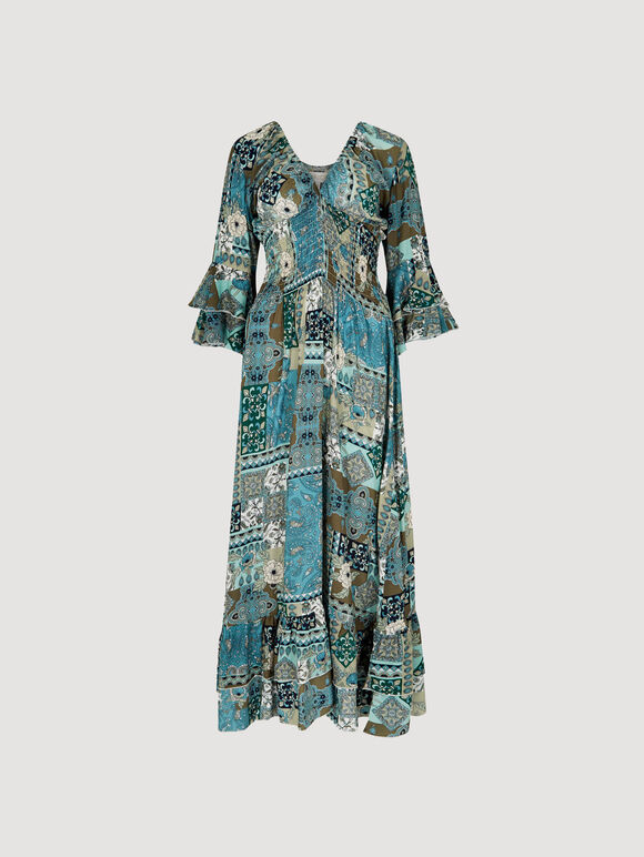 Maxikleid | Apricot V Neck Scarf Print in blaugemustert