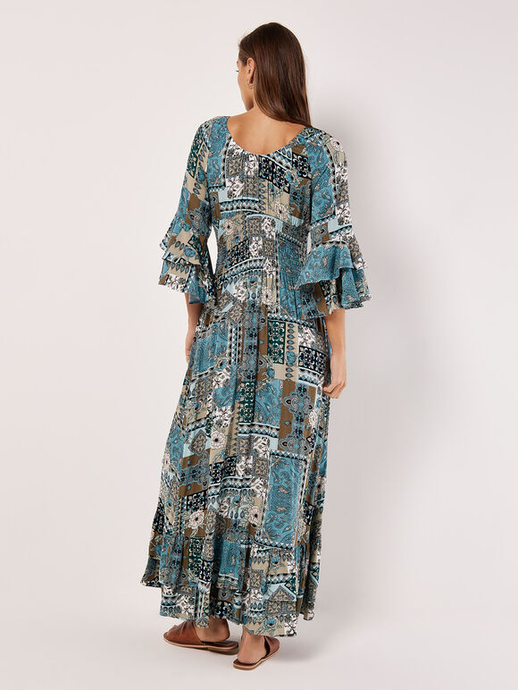 Maxikleid | Apricot V Neck Scarf Print in blaugemustert
