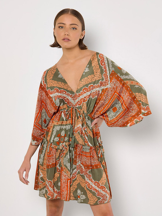 Minikleid | Apricot Distressed Tassel Kaftan