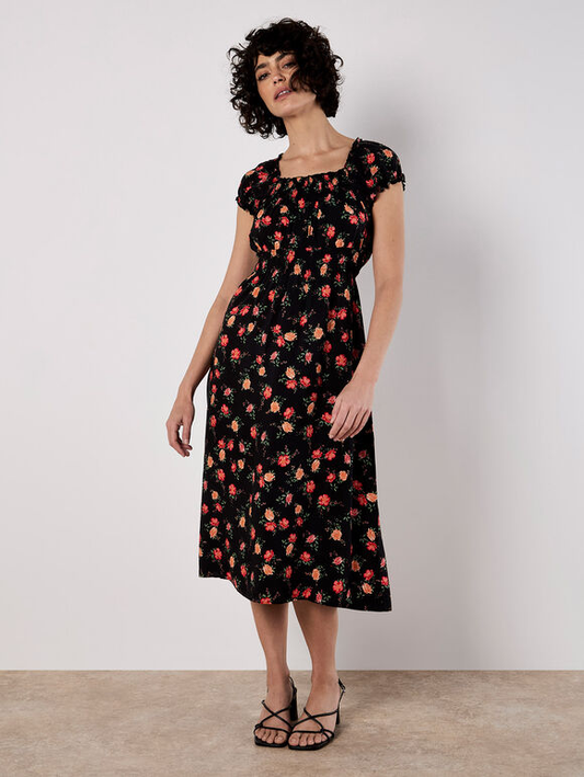 Midikleid | Apricot Vintage Rose Milkmaid