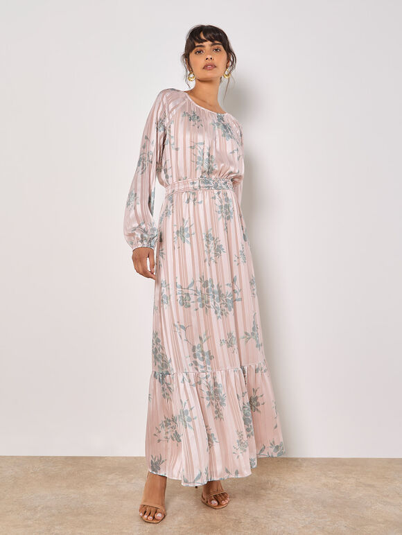 Maxikleid | Apricot Floral Lurex Chiffon