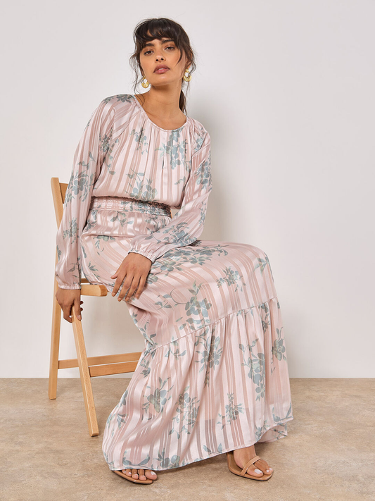 Maxikleid | Apricot Floral Lurex Chiffon