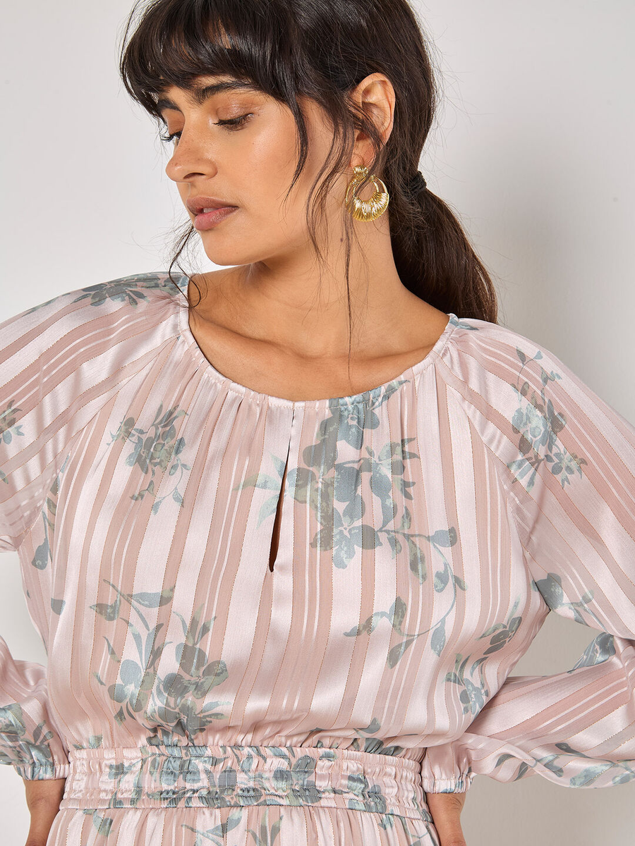 Maxikleid | Apricot Floral Lurex Chiffon