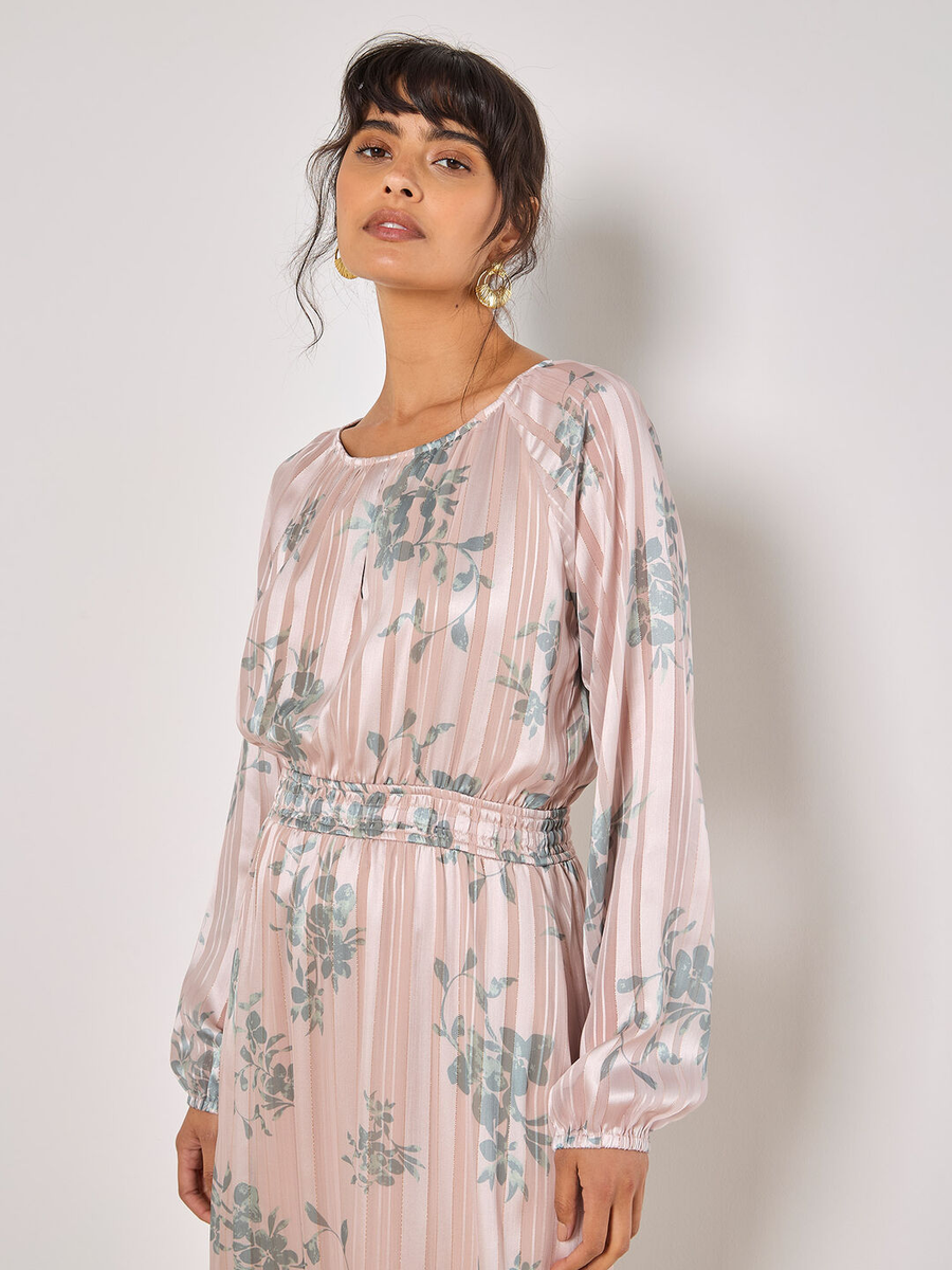 Maxikleid | Apricot Floral Lurex Chiffon