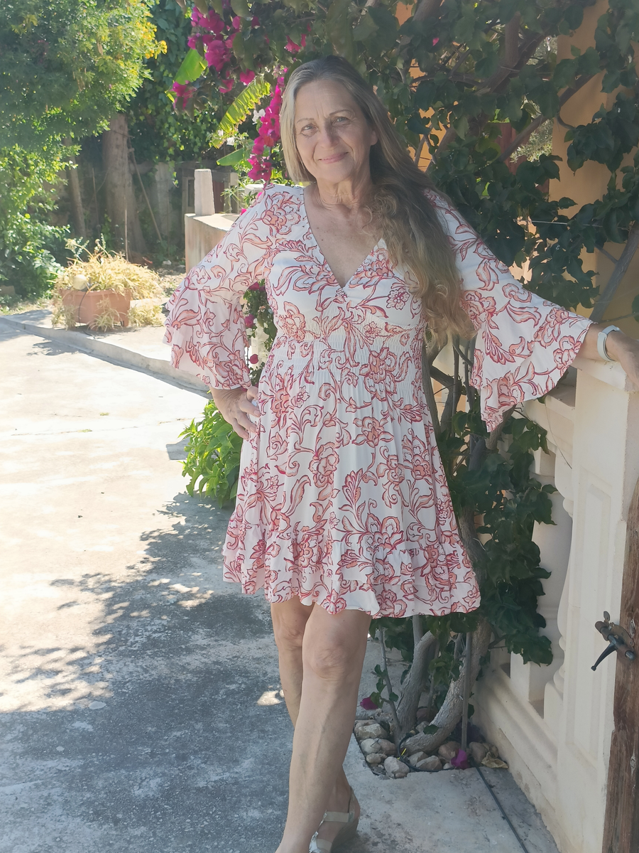 Kurzes, florales Sommerkleid | Apricot