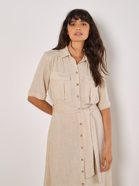 Midi-Hemdblusenkleid | Apricot "Utility"